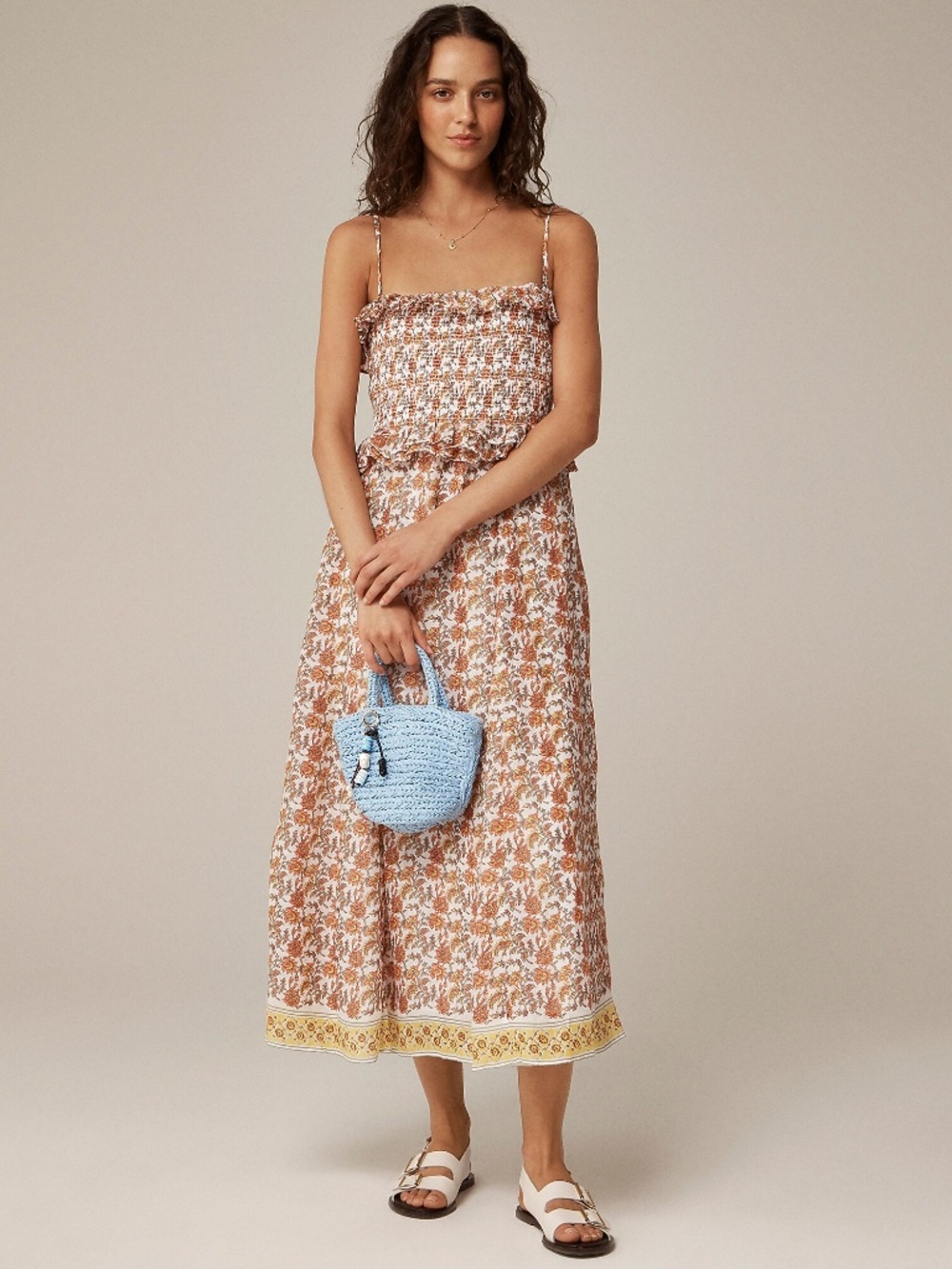 New JCREW Size M Ravenna Dress in Sunset Rose Block-Print Ramie $188 CK836 - Picture 3 of 7